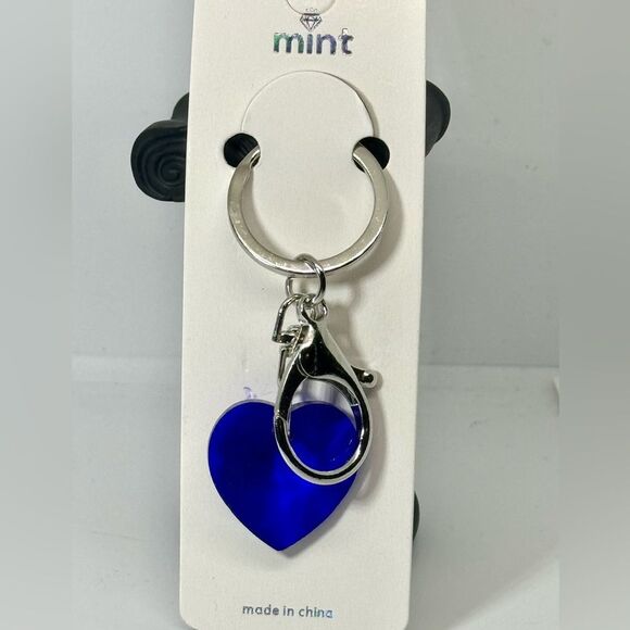 Blue Crystal Heart Keychain Charm - Silver Accent - Picture 5 of 6